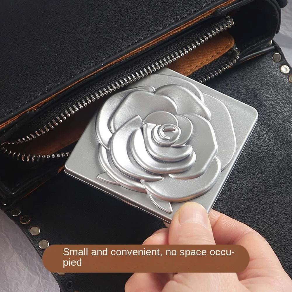 Mini quadratische Falte Make-up Spiegel einfach zu tragen Rose Blume Desktop Stand Spiegel abs zarte Tasche Make-up Spiegel