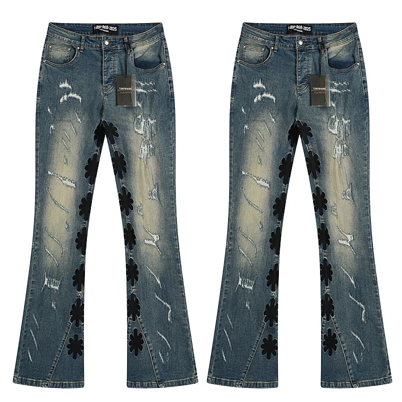 

Американский уличный бренд, микроэластичные джинсы LOSTSHDWS, поврежденные оригинальные бирки с высокой талией, высококачественные джинсовые брюки Lostshdws
