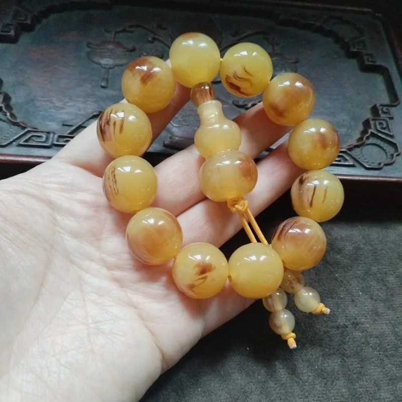 pulseira-de-contas-redondas-de-Ambar-amarelo-natural-contas-douradas-marmorizadas-pingente-de-cabaca-pulseira-mala-de-bencao-tibetana