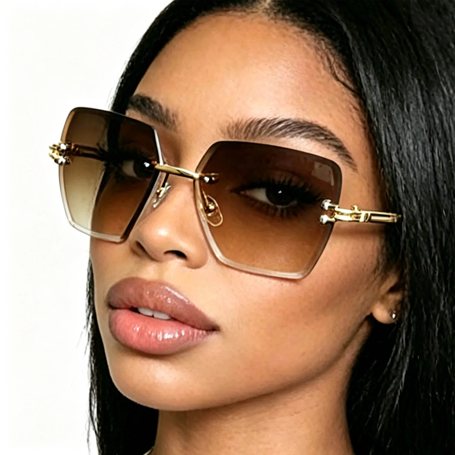 Quadratische randlose Sonnenbrille, modische Brille für Damen und Herren, Sommer-Sonnenschutz mit Farbverlauf für Urlaub, Strand, Reisen – Detail 1