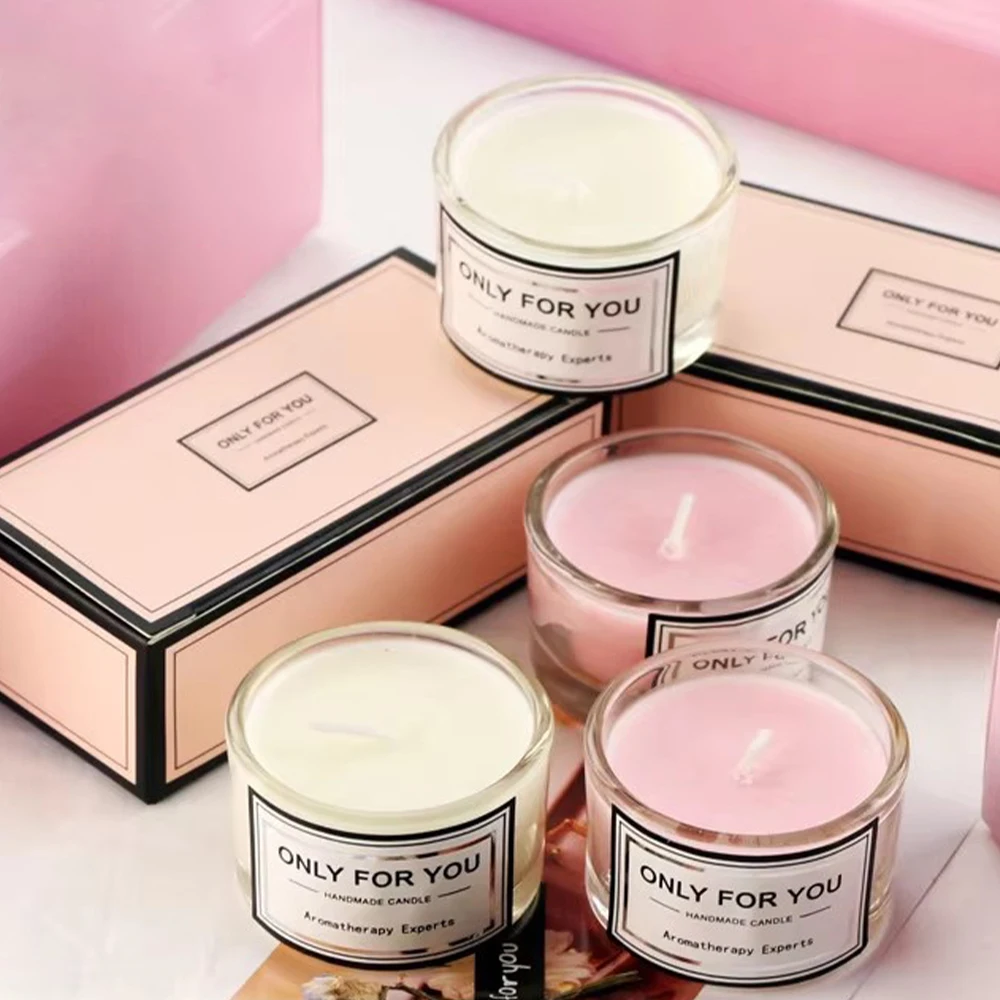 2pcs/box Soy Wax Scented Candle - Romantic Aromatherapy Candle Glass smokeless Eco-friendly Candle 5*3cm Gift Set