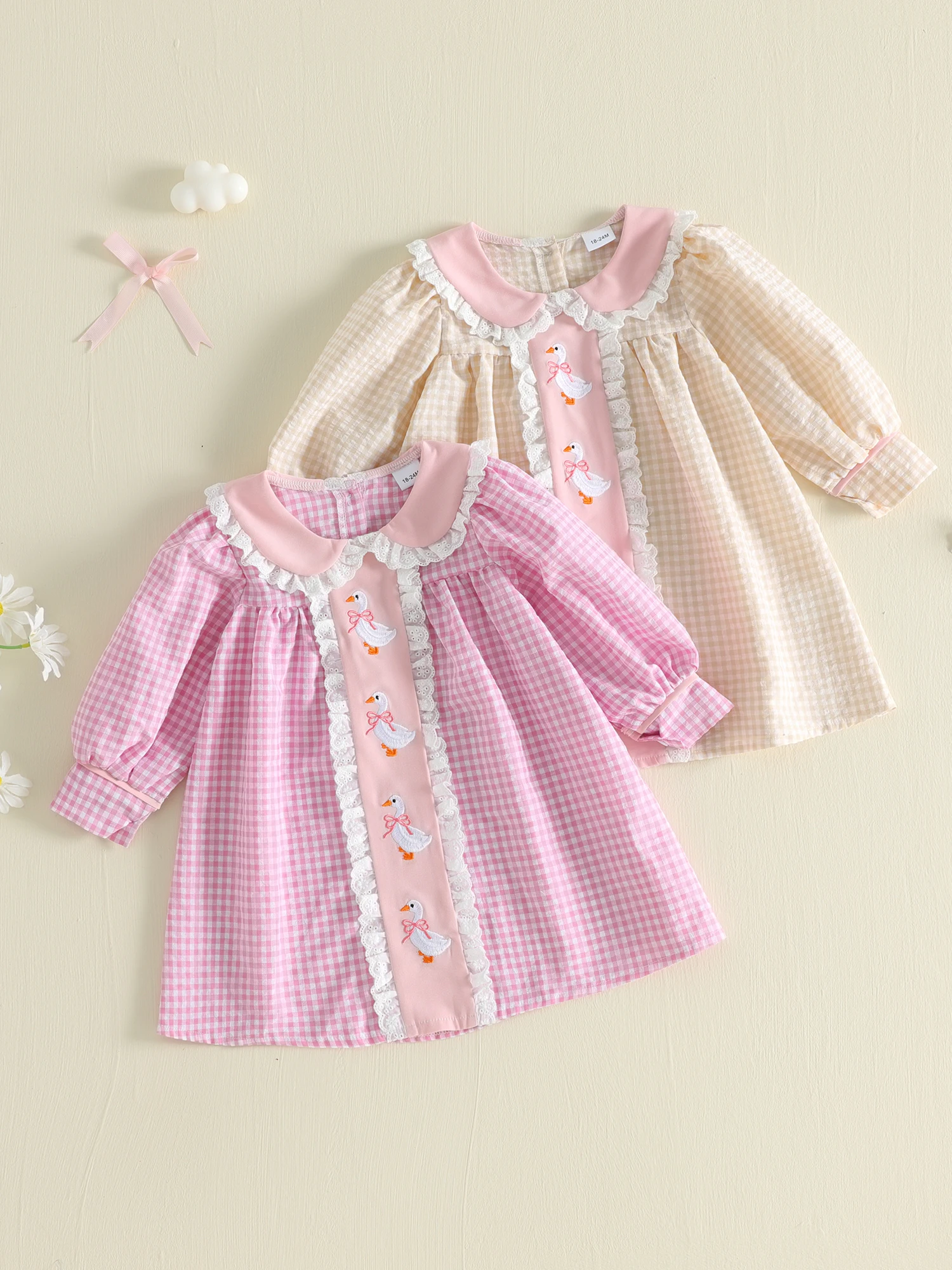 Sleeve Doll Goose Collar Cute Goose Cute Goose Embroidery Sleeve-Doll-Collar Long Sleeve Doll Toddler Girls