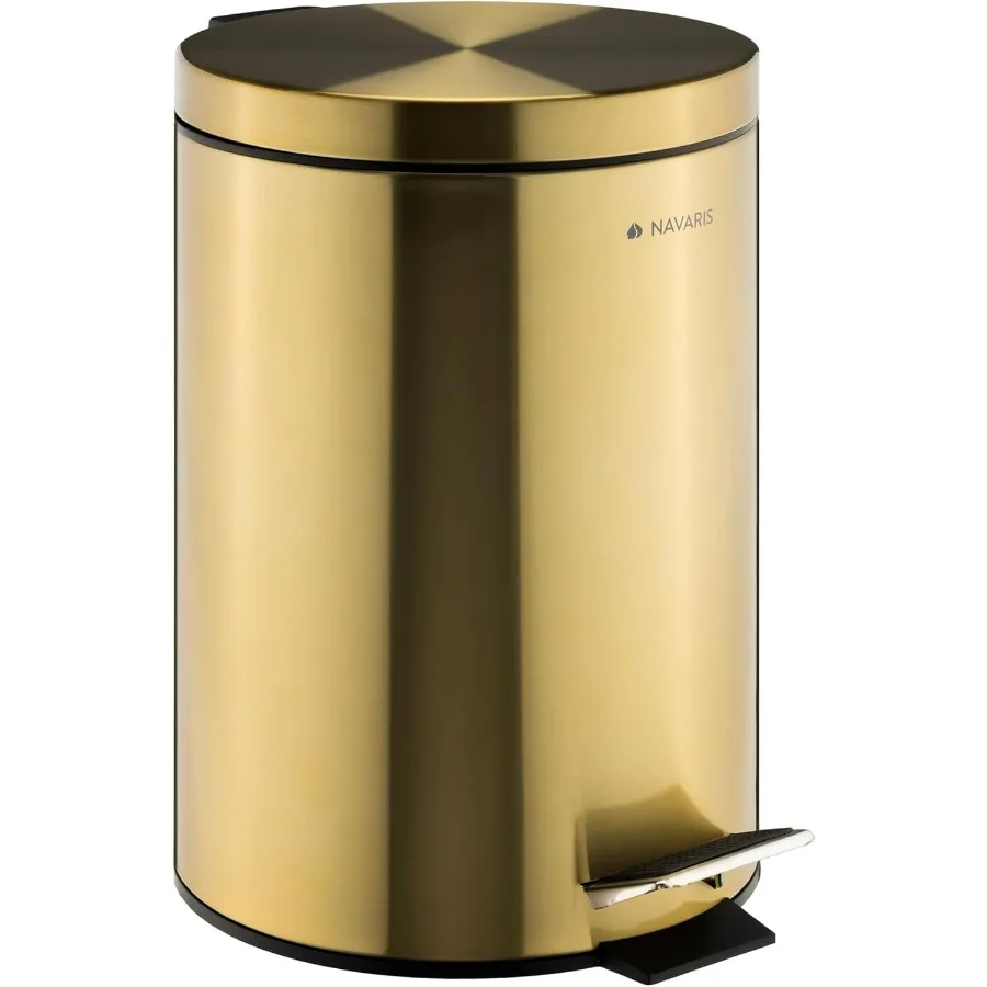 

Металлическое золотое мусорное ведро на педаль 12 л с крышкой и съемным внутренним ведром для кухни, ванной, туалета, офиса или спальни - для переработки отходов