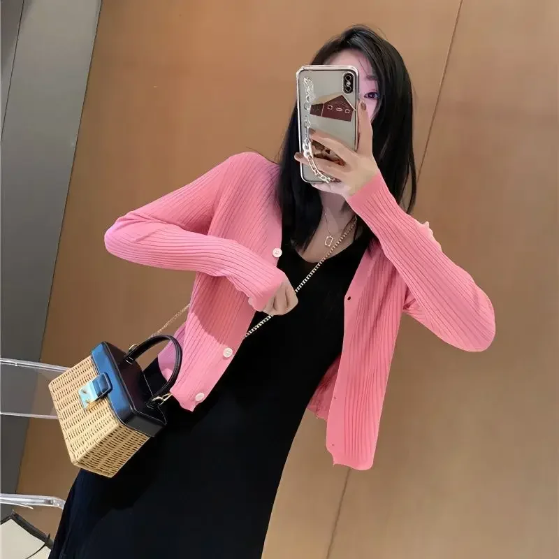 Outerwear Loose Knitted Sweater Woman Jacket Solid Summer Cardigan for Women Thin Hot Casual Attractive Korean Style Y2k Light