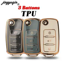 jingyuqin 3Buttons For Volkswagen Car Flip Key Case TPU Cover Shell VW Polo Golf Passat Tiguan Beetle Caddy T5 Up Eos Skoda