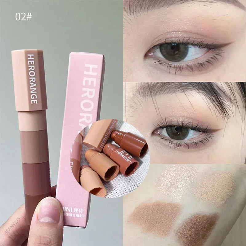 Heallor 4 In 1 Oogschaduw Potloodkit Fluwelen Matte Pigment Glinstert Make-Upcombinatie Roze Bruine Mini Oogschaduwpen Cos