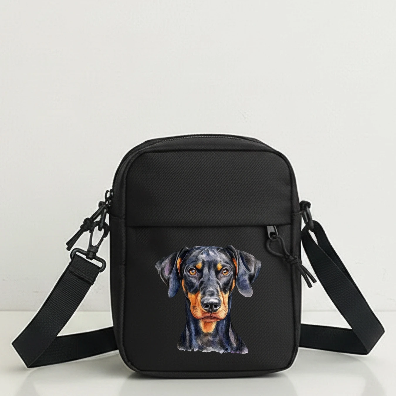 Doberman Design Mini Crossbody Bag with Adjustable Strap, Multi Pocket Shoulder Purse for Travel, Party, Cycling, School, Daily