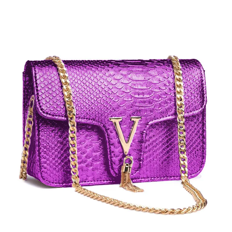 Bolso cruzado con patrón de cocodrilo para mujer, bandolera con cadena, color dorado, naranja y azul, marca de lujo, 2022