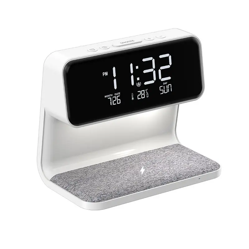 Mobile phone wireless charger night light with digital clock alarm clock multi-function bedside lamp touch to adjust brightness