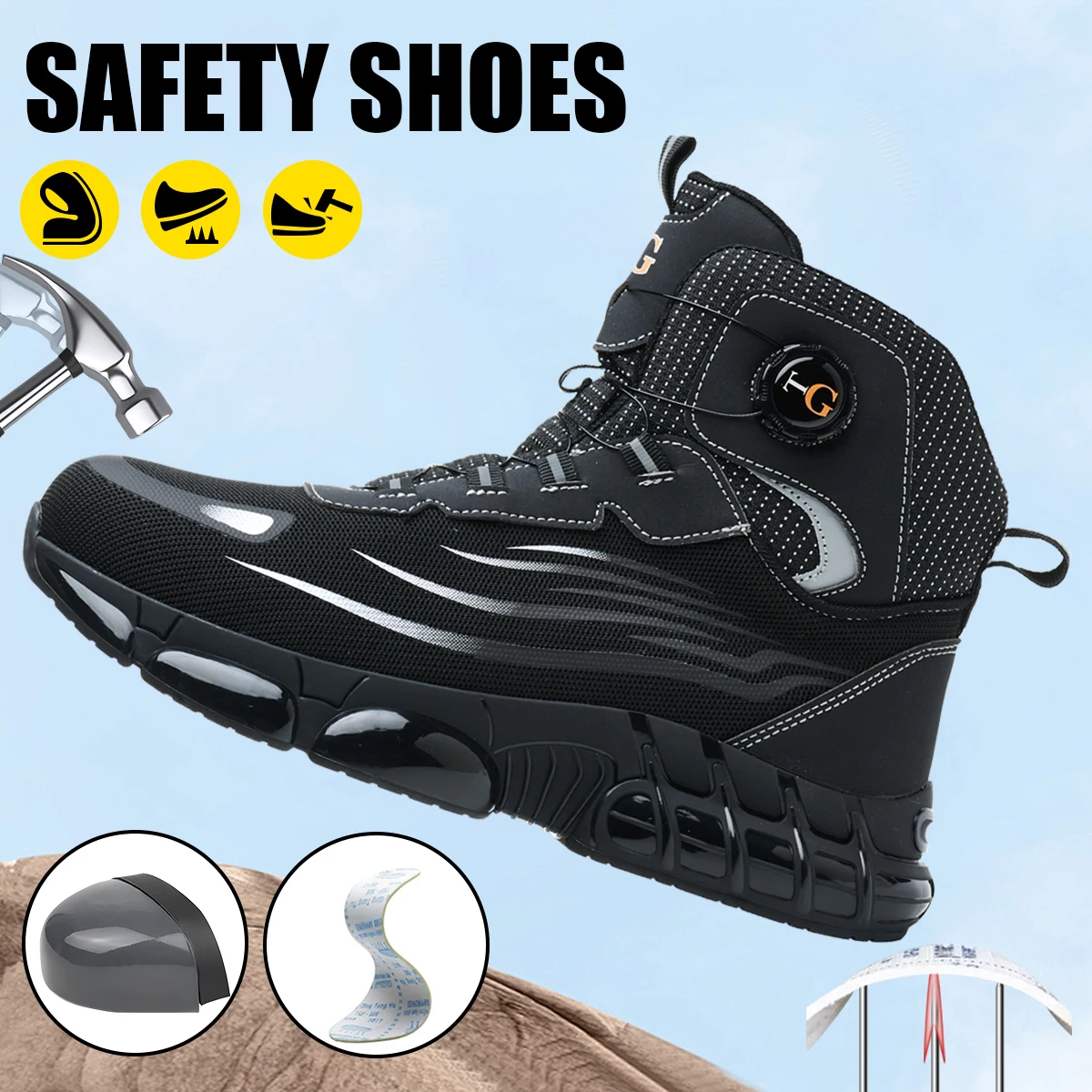 أحذية أمان بزر دوار مضادة للتحطيم أحذية عمل رجالية مريحة مضادة للثقب سهلة الارتداء والخلع أحذية الشتاء