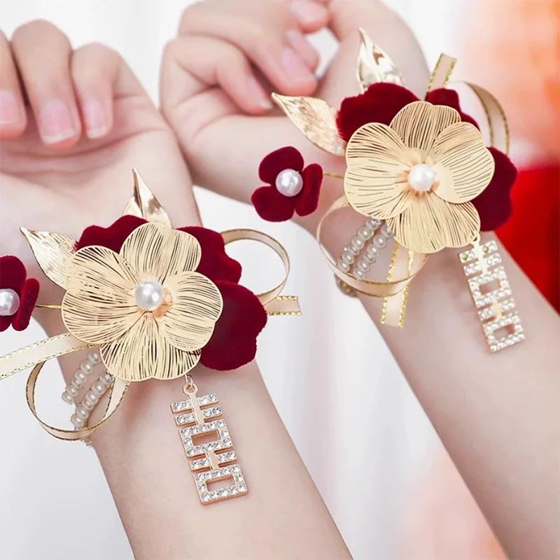 Pearl Rose  Bracelet Flowers, Elegant Bridal Wrist Flower for Wedding Party, Delicate Bride Bridesmaid Hand Jewelry image 2