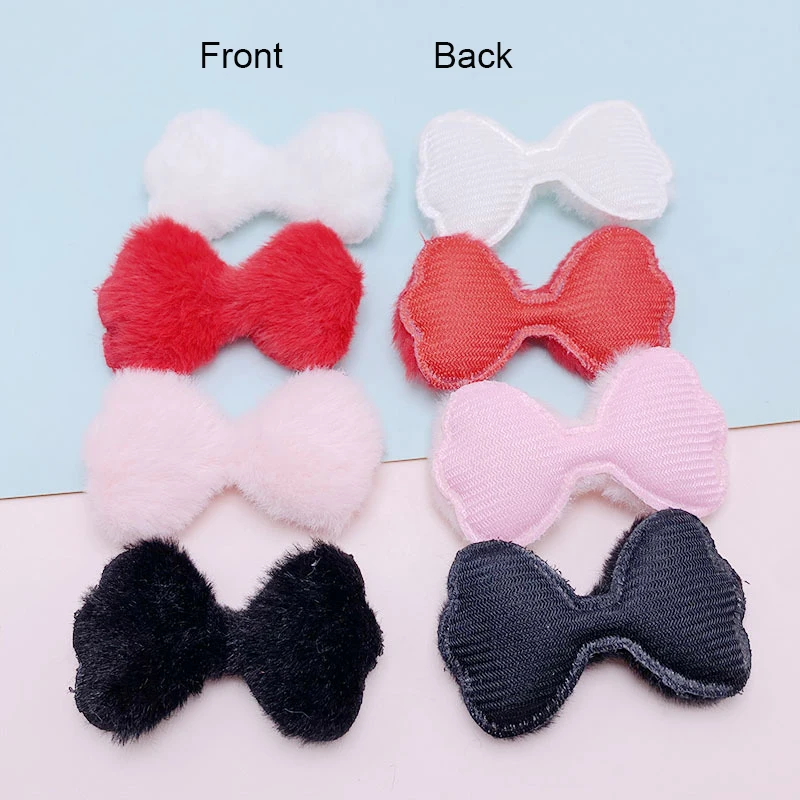 20Pcs 6*4.5CM Furry Felt Bowknot Padded Appliques For Baby Sock Hat Sewing DIY Headwear Accessories Patches