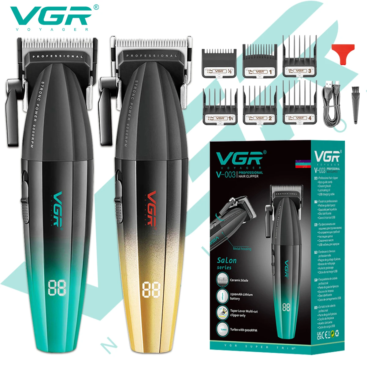 VGR 003 Hair Trimmer Professional Barber Hair Cutting Machine Cordless Hair Clipper Haircut Digital Display Trimmer for Men