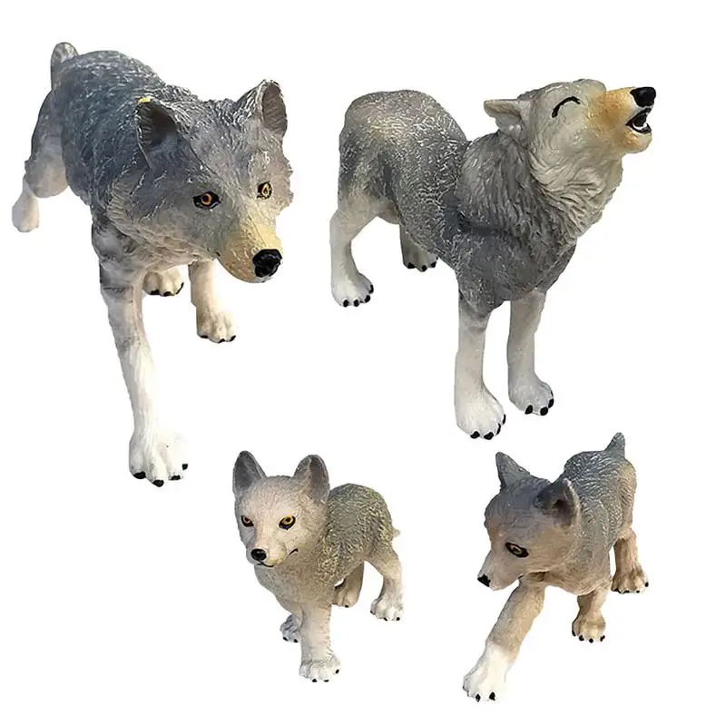 

4PCS Wolf Figures Toy Set PVC Jungle Zoo Wolf Animal Figurines Simulation Wolf Model For Kids Boys Girls Aged 3-8 Years Old