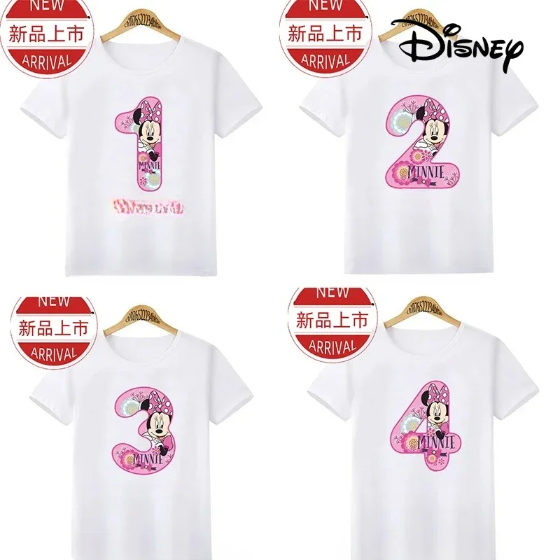 Minnie Mouse Number Bow Graphic Cotton T Shirt Kids Clothes 1 2 3 4 5 6 7 8 9 Years Birthday Baby Tee Girl Child T-Shirt Boy Top