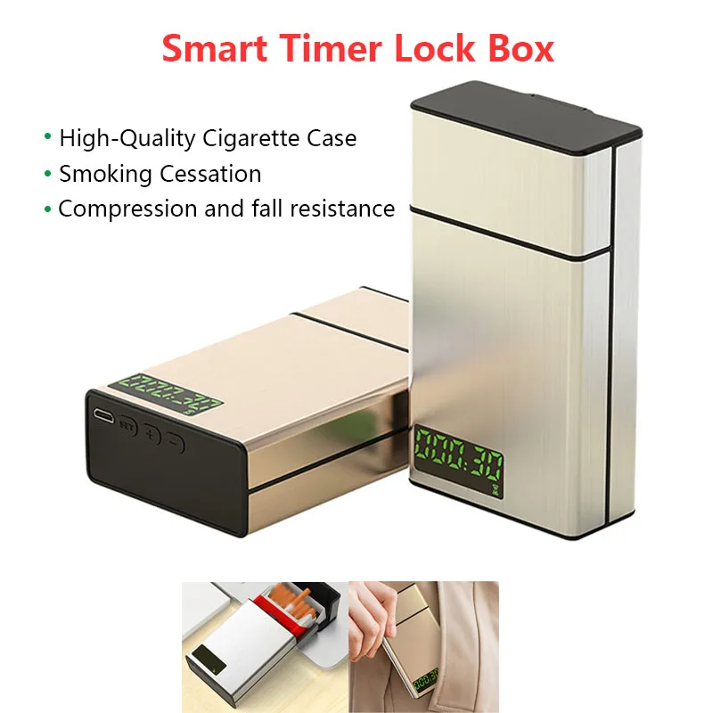 Intelligent Cigarette Case Timing Lock with LED Display Quit Smoking Control Device Aluminum Alloy Self-Discipline Lock Box