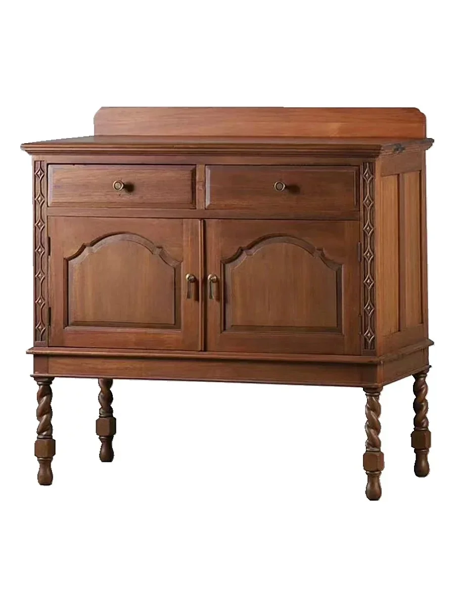 Rural solid wood dining side cabinet solid wood twist legs living room wine storage medieval double door storage