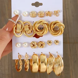 Vintage Pearl Twist Hoop Earring Set For Women Metal Gold Plated Dangle Earring Heart Butterfly Geometric Earring Trendy Jewelry
