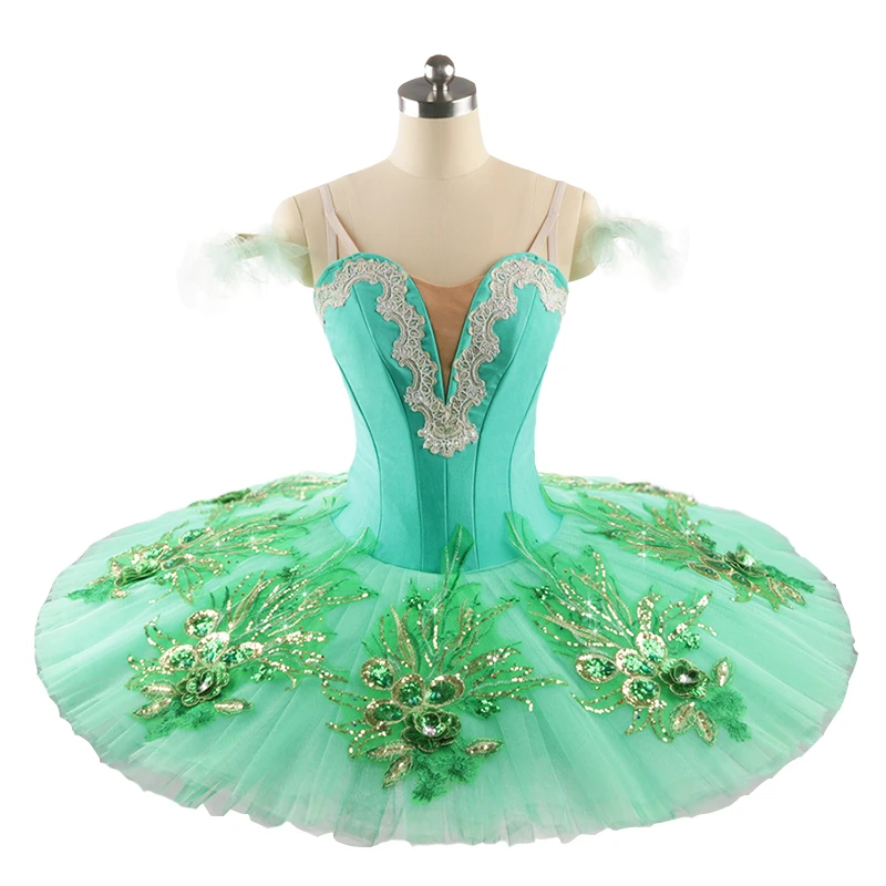 Green spandex Professional ballet Pancake Tutu Competition ballet costume performance Nutcracker dress 11 layers  0231