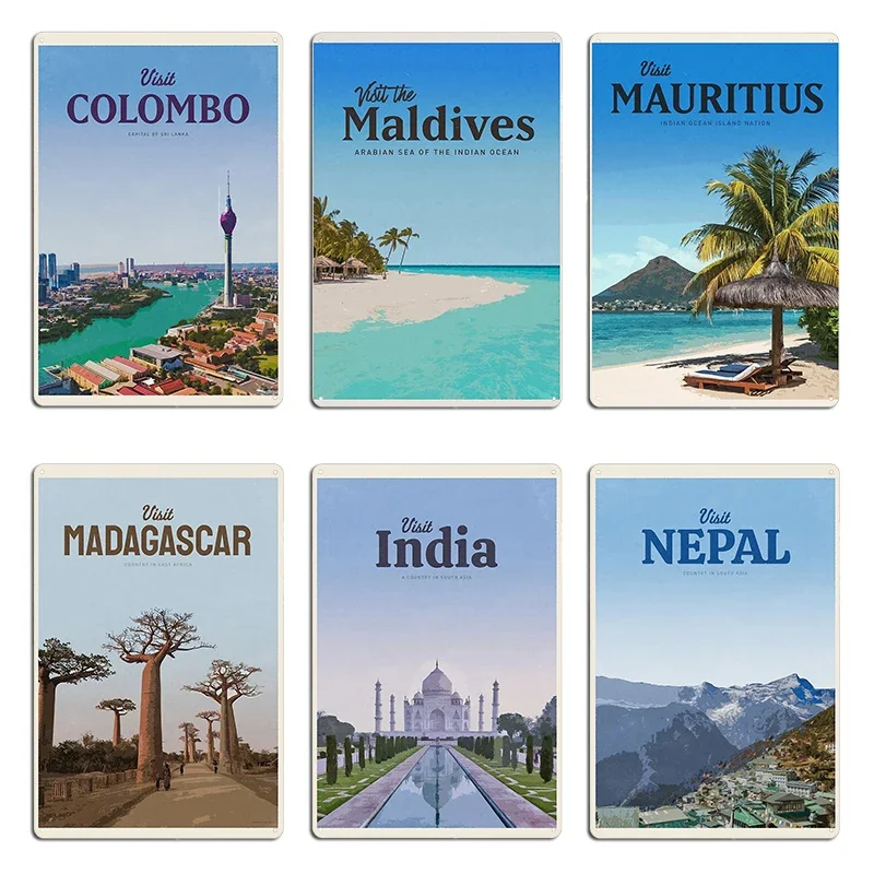 Visit Colombo Maldives Mauritius India Nepal Sri Lanka Metal Design Living Room Wall Cave Plaques Party Tin Sign Poster