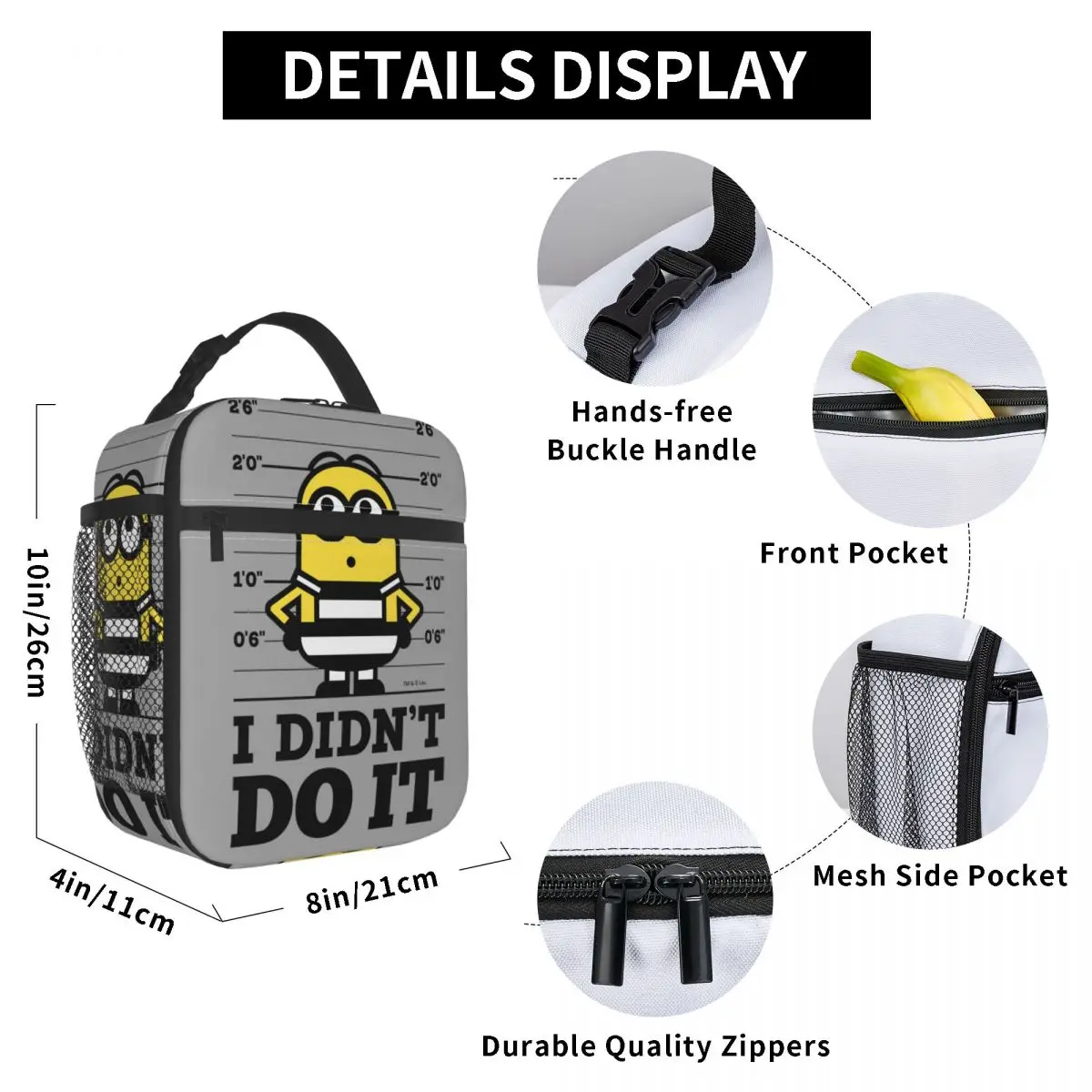 Minions Dave Insulated Lunch Bag Cooler Bag ReusableLunch Container I Didn\'t Do It High Capacity Tote Lunch Box Beach Travel