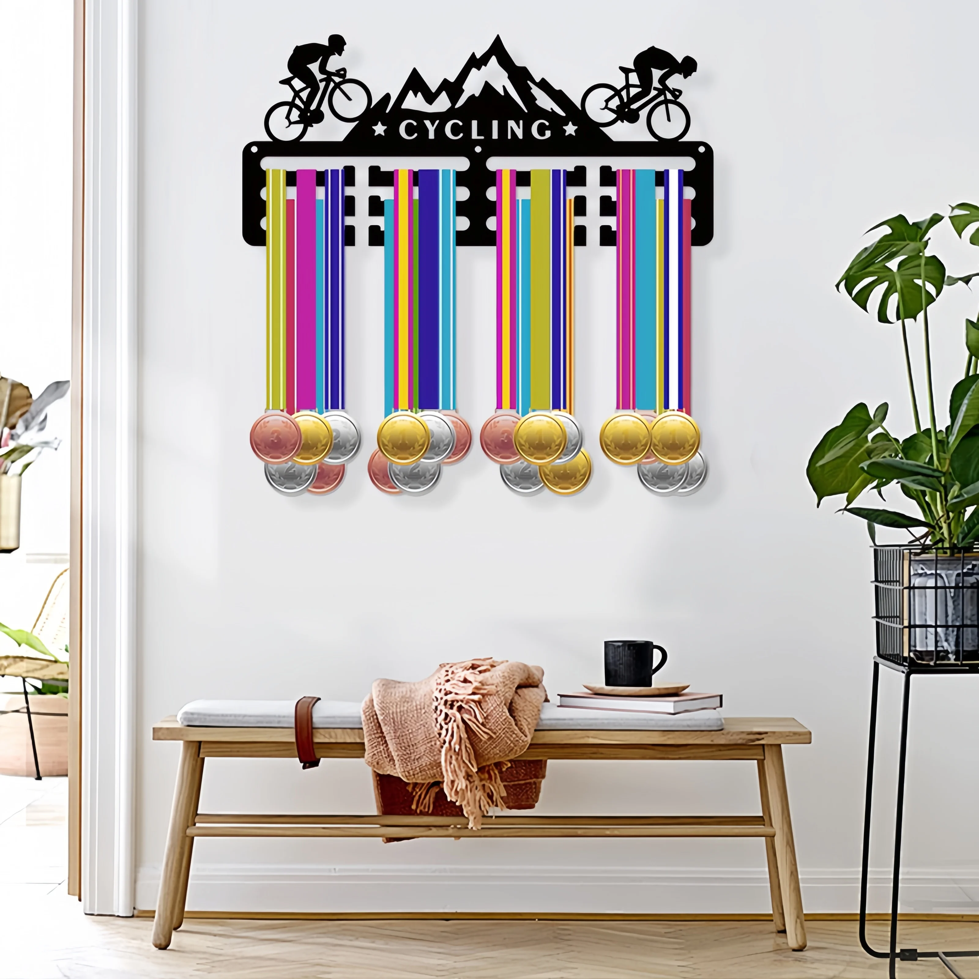 Cycling Medal Hanger Display Medal Holder Rack Sports Meta lIron Wall Mount Decor over 60 Medals 15.7x5.9Inch