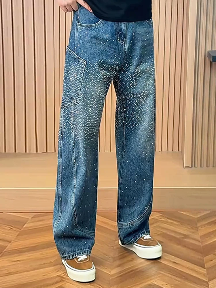 Heavy Duty Fashionable Men's Jeans Star Pattern Wide Leg Pants Autumn Season Loose Fit Knife  Splicing 3D Trim Jeans