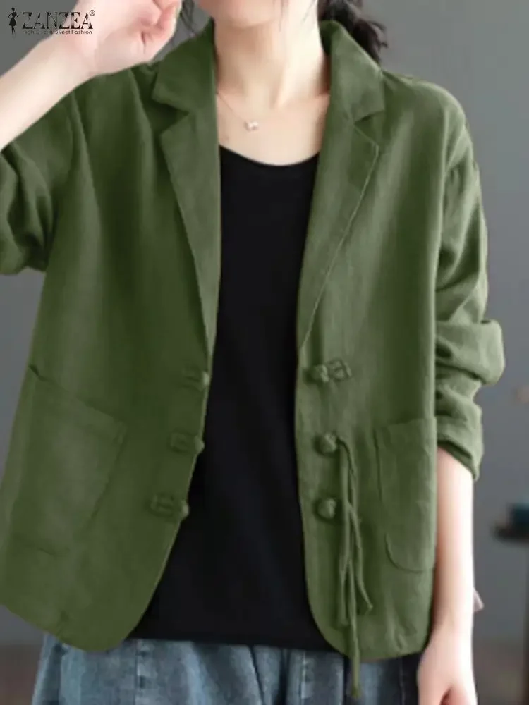 ZANZEA المرأة السترة زر على الموضة حتى معاطف طويلة الأكمام 2025 الخريف الصلبة معطف خارجي غير رسمي أنيق مكتب سيدة السترة الشارع الشهير