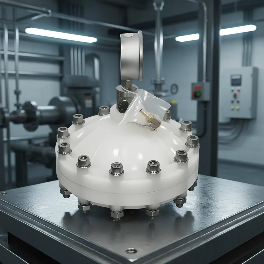 PVDF Diaphragm Pulse Damper Pulsation Buffer Accumulator For High Temperature Water Media 1 Year Warranty 1.6 MPa Pressure