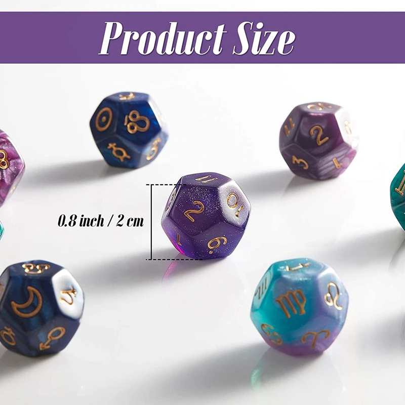 18Pcs Astrological Dice 12-Sided Tarot Dice Polyhedral Pearl Pattern Dice For Divination Astrology Tarot Cards Accessory