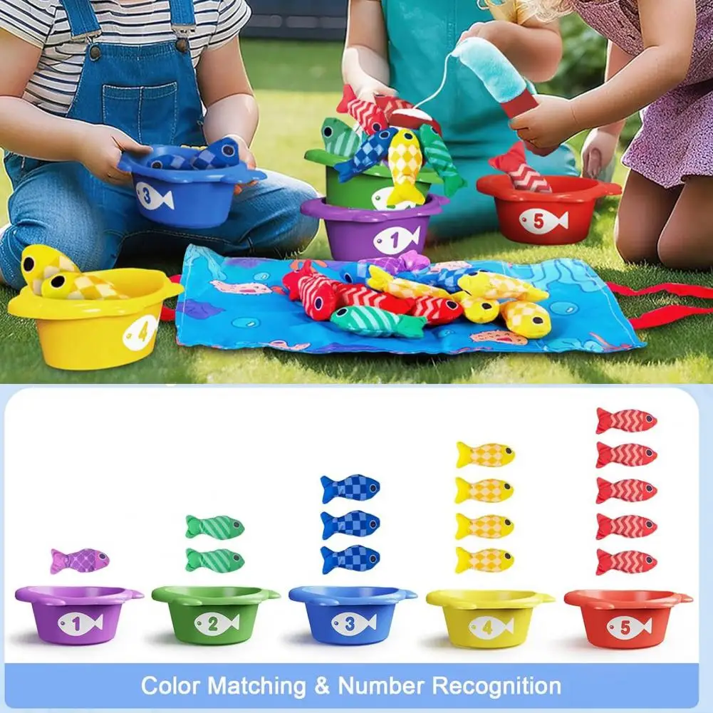 Colorful Fish Matching Toy Educational Toddler Fishing Game Set with Color Sorting Cloth Fish Toys Storage Mat for Boys