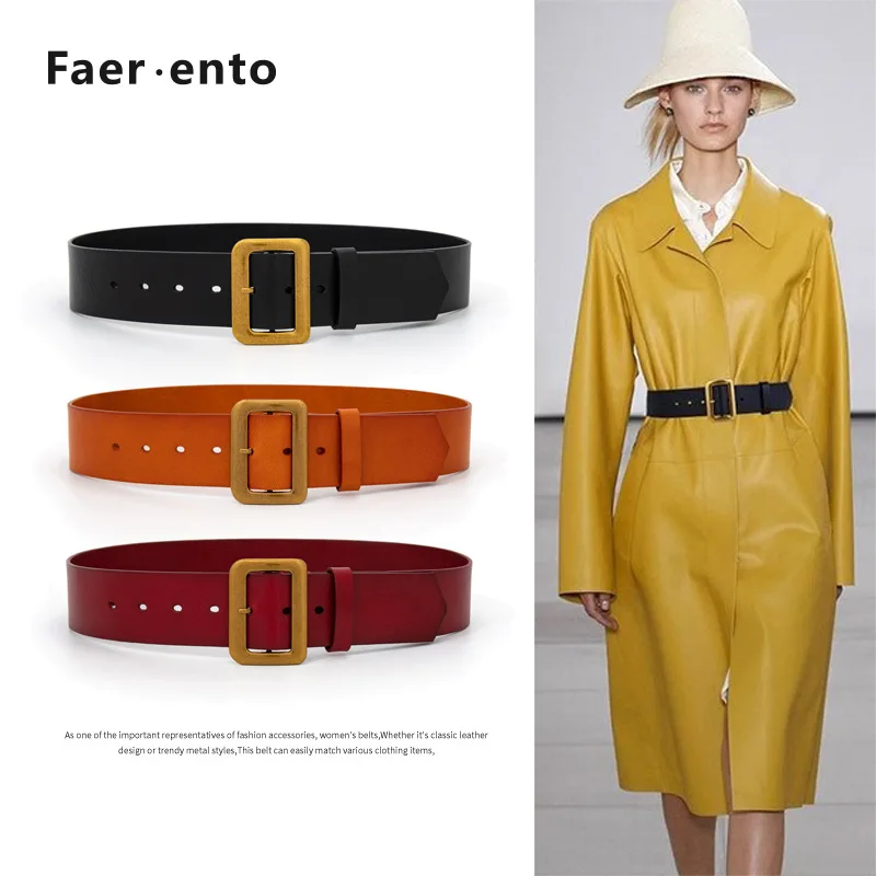 Retro style coat belt first layer cowhide women's belt formal coat decoration metal business style belt women