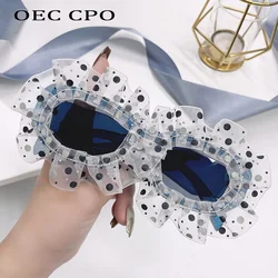 Fashion Lace organza Sunglasses New Women Luxury Brand Ball Party Sun Glasses Women's Trends Punk One Piece Shades Eyewear UV400