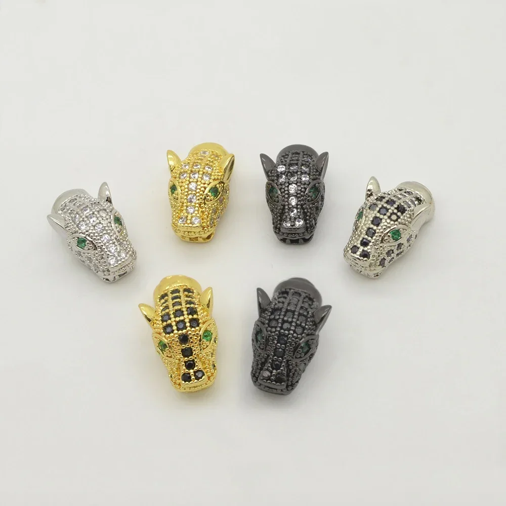 

3 Pcs Leopard Tiger Head Beads Beaded for DIY Bracelets Necklaces Pendant Jewelry Making Pavé Zircon Brass Accessories Wholesale