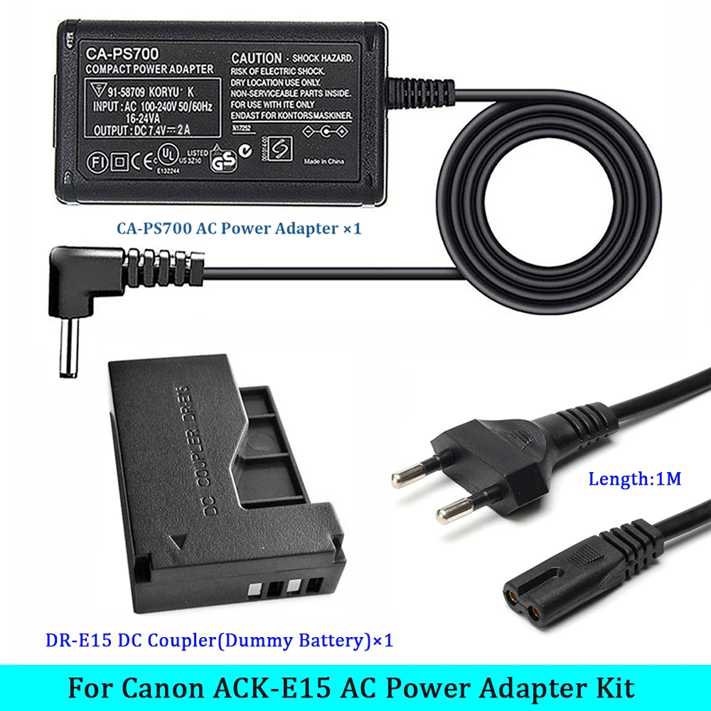 ACK-E15 DR-E15 DC Coupler LP-E12 Dummy Battery AC Power Adapter Charger For Canon EOS 100D Rebel SL1 Kiss X7 PowerShot SX70 HS