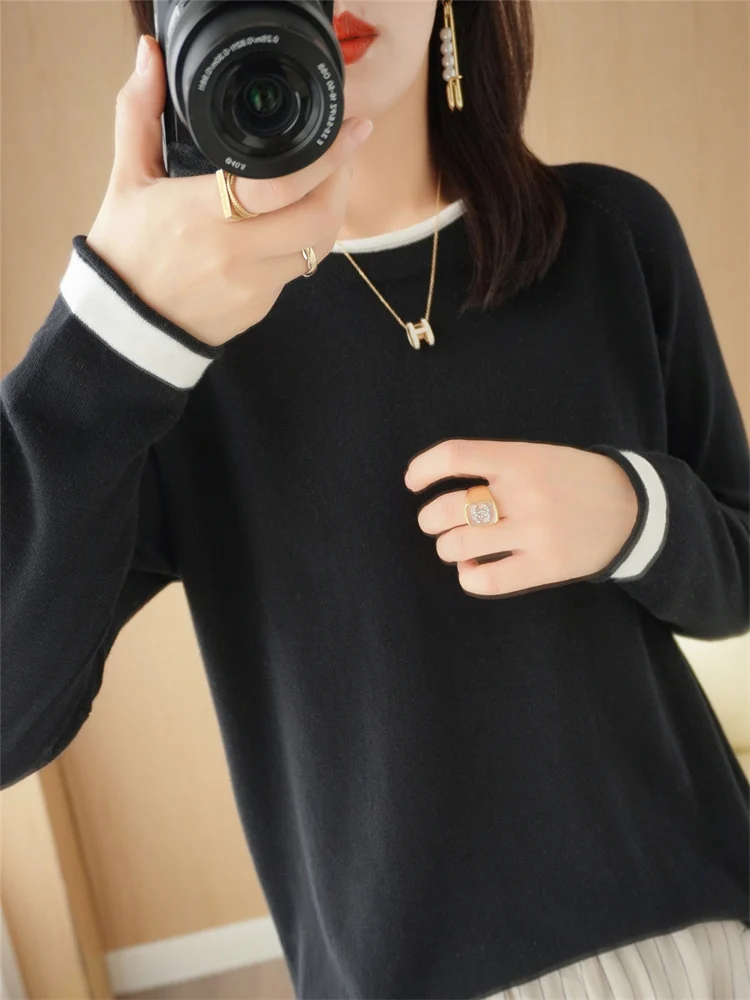 2024 Spring/Summer Round Neck Cotton T-Shirt For Women Rolled Edge Thin Knit Comfortable Base Without Ball SMY C22