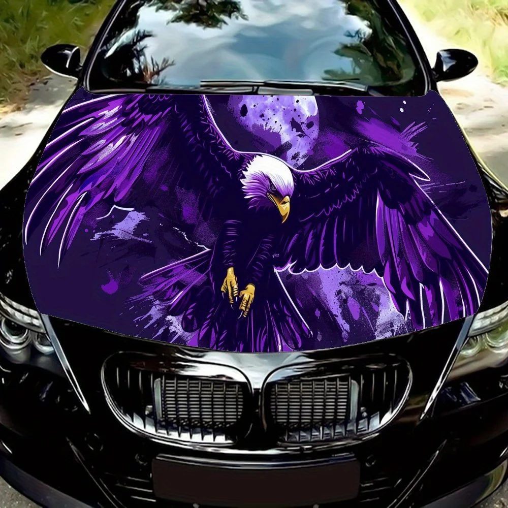 Dominant Purple Eagle Car Vinyl Wrap, PVC Waterproof Car Hood Sticker, Self-Adhesive Scratch-Resistant Stickers for Engine Cover