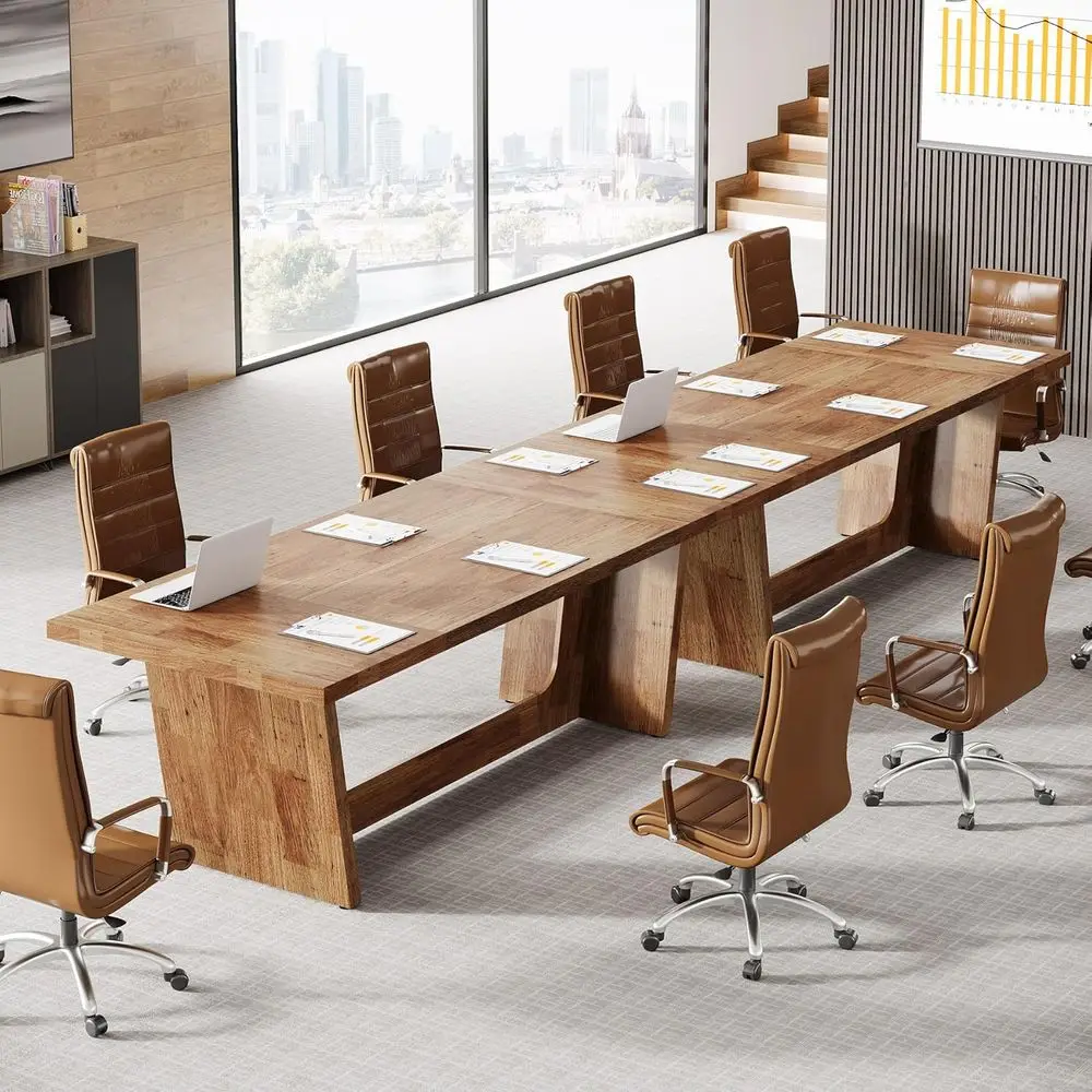 

Light Brown 12-14 Seater Executive Conference Table Set of 2 for Business Meetings