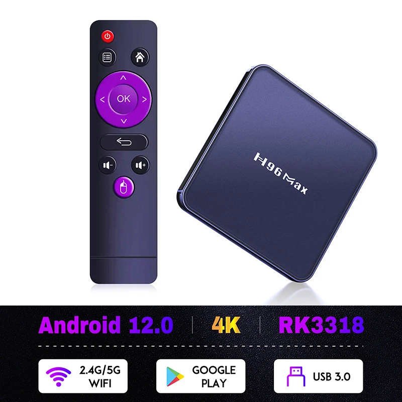 

Smart TV Box H96 Max V12 RK3318 Andriod 12 4K Quad Core Wifi BT4.0 Media Player Home Android Set Top TV Box