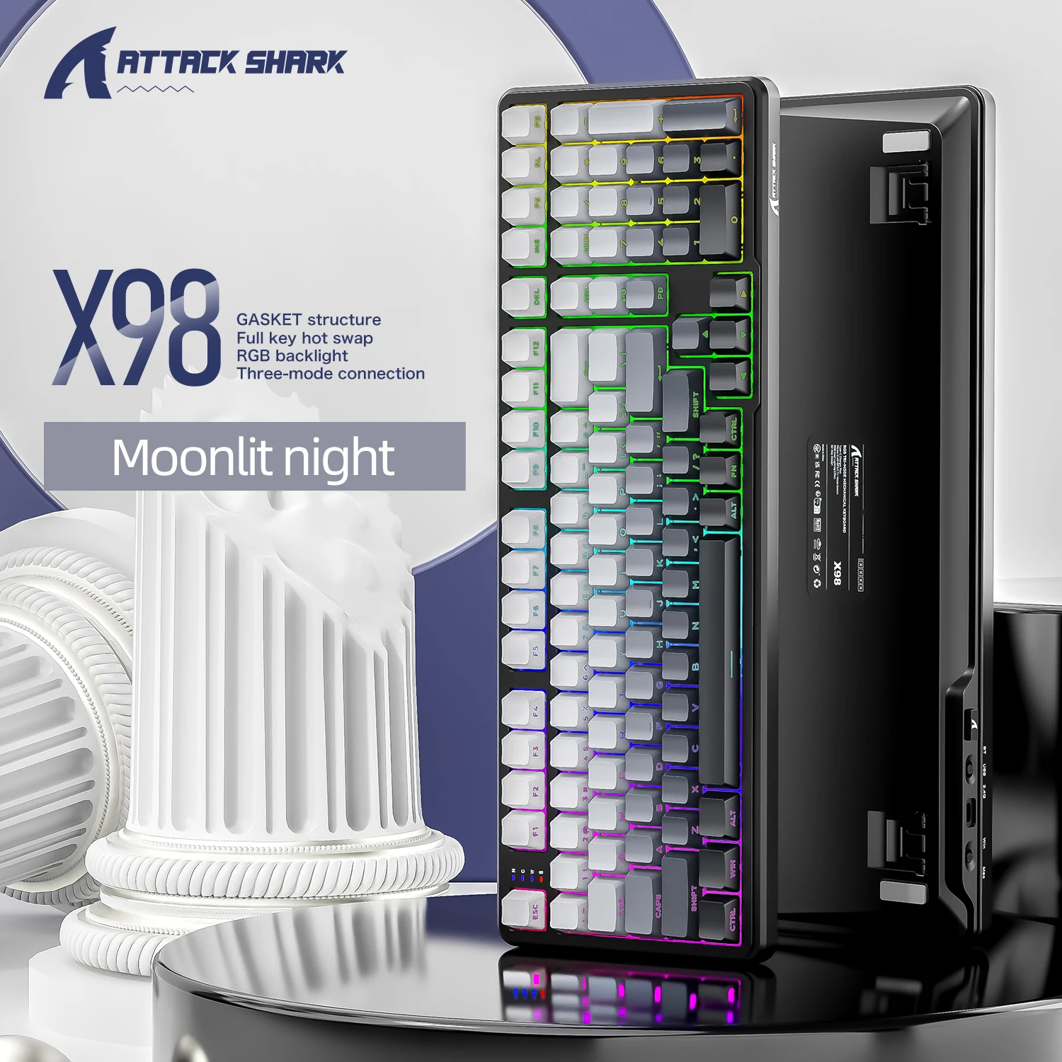 

X98 Attack Shark Gaming Keyboard Wireless with Numeric Keypad,102Keys Hot-Swap RGB PBT Keycaps,4000mAh Battery,Support PC/Laptop