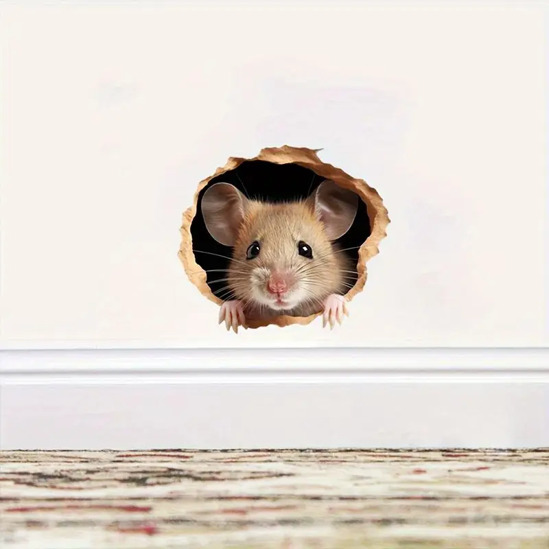VIKAMA Realistic Probe Mouse Hole Wall Stickers Self Adhesive Creative 3D Stickers Living Room Entrance Room Decoration