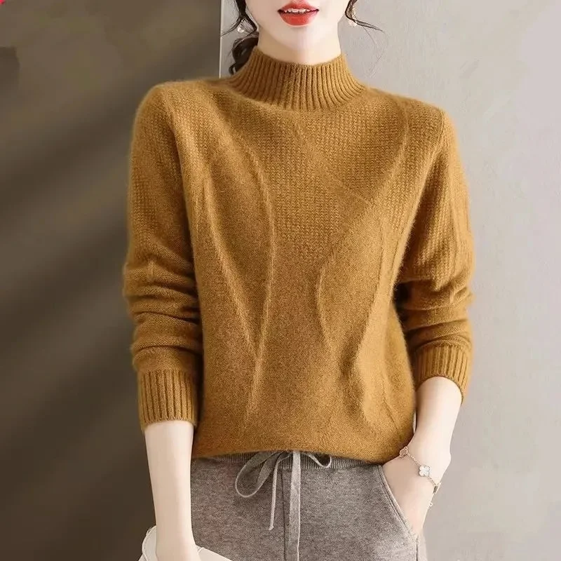 

2024 Solid Basic Knitted Tops Women Turtlneck Sweater Long Sleeve Casual Slim Pullover Korean Fashion Simple Chic Clothes