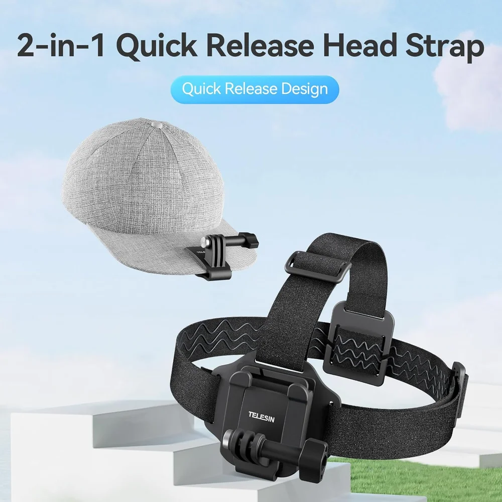 

TELESIN Head Strap Mount with Cap Clip Head Belt Mount for Go Pro Hero 13/12/11/10/9,insta360 X5, DJI OSMO Action 5 Pro 4 3