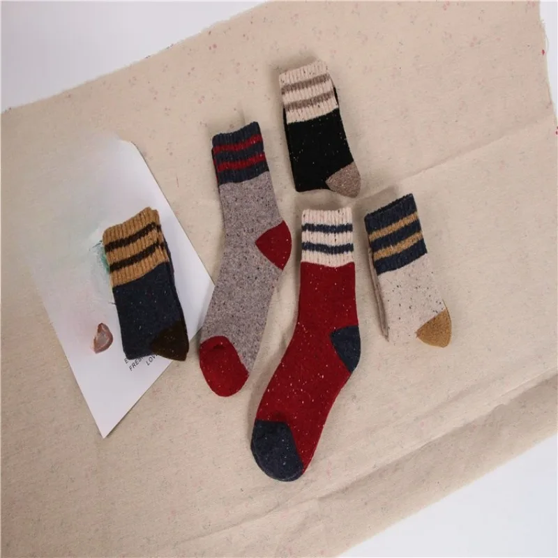 1/5 pairs new Autumn winter women's casual comfortable warm socks thick stripes fashionable versatile women's socks points