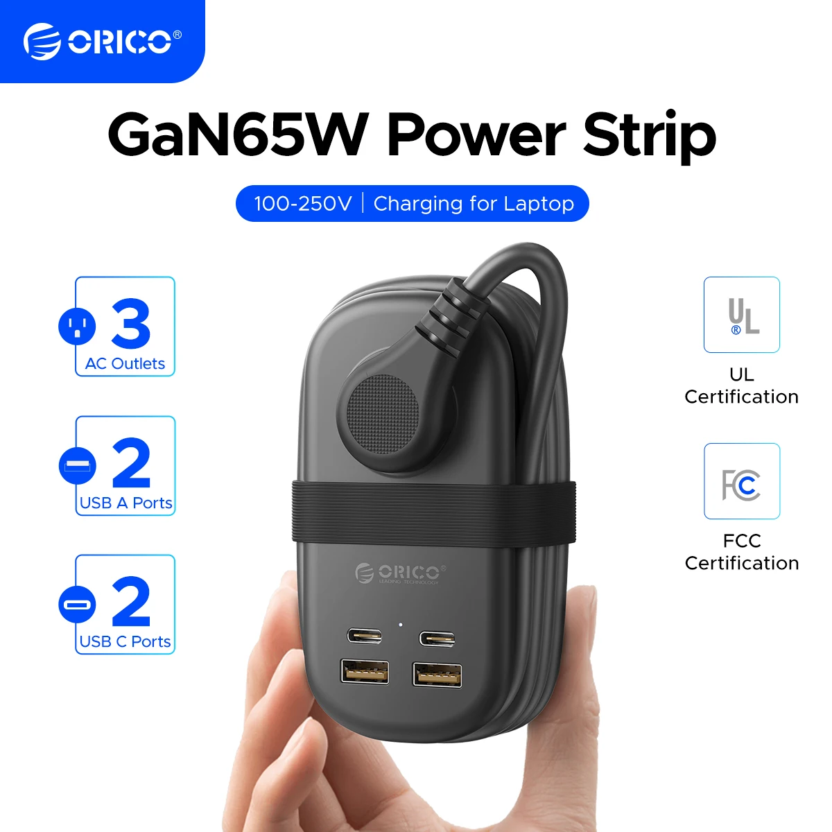 

ORICO 65 Вт, вилка стандарта США, удлинитель, 3 розетки переменного тока, 2 порта USB 1 типа C, удлинитель, адаптер для быстрой зарядки, дорожный адаптер, сетевой фильтр