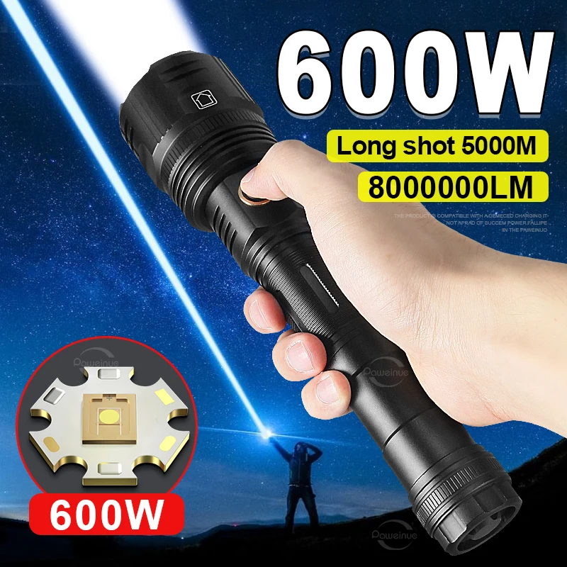 Powerful Flashlight Super Bright Led Torch Telescopic Zoom 5000M Tactical Lantern Outdoor Self Defense Ultra Powerful Flashlight