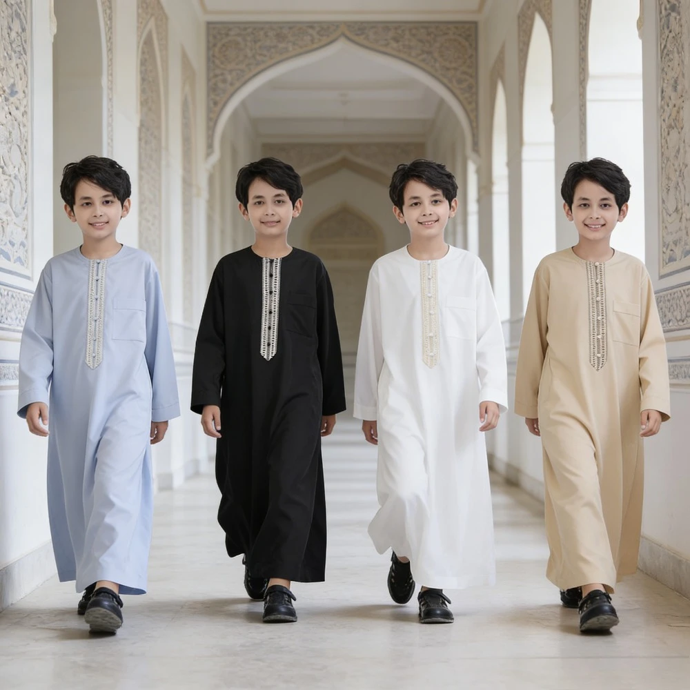 

Традиционный мусульманский этнический костюм для мальчиков из Ближнего Востока и Юго-Восточной Азии: тоба с аппликацией, арабский, скромный, культурный образ