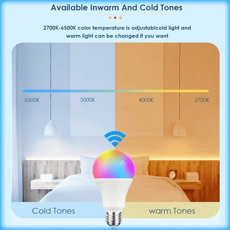 AUBESS 15 واط تويا E27/B22 LED أضواء لمبة RGB CW WW واي فاي LED مصباح اليكسا الذكية لمبة التحكم الصوتي متوافق مع أليس جوجل الرئيسية