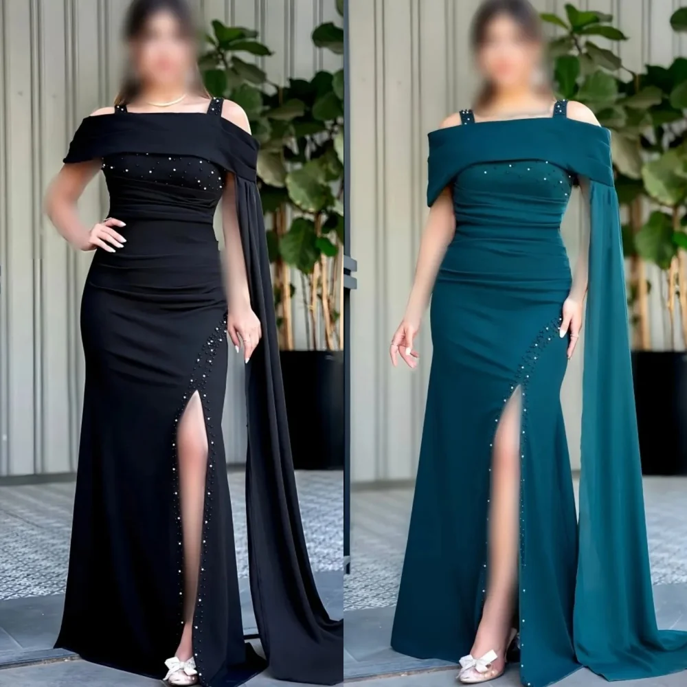 Maßgeschneiderte, hochwertige, klassische Jersey-Perlenfalte im Meerjungfrau-Stil, schulterfrei, lange Kleider, maßgeschneiderte Kleider für besondere Anlässe, moderner Stil