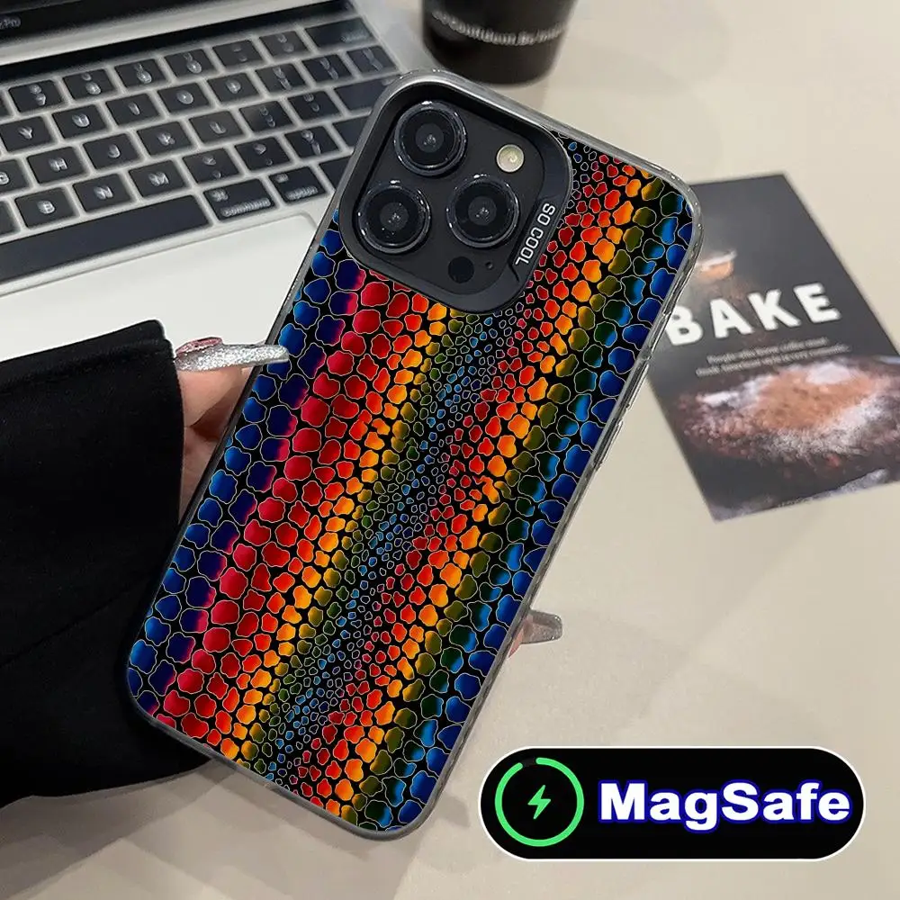 

Прозрачный чехол для телефона MagSafe с текстурой змеиной кожи для iPhone 17 16 15 14 13 12 11 Air Pro Max Plus, цветной